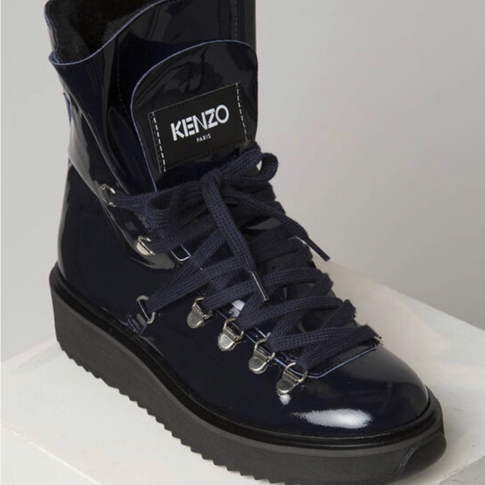 Kenzo Boots patent leather shearling interior.  Never worn